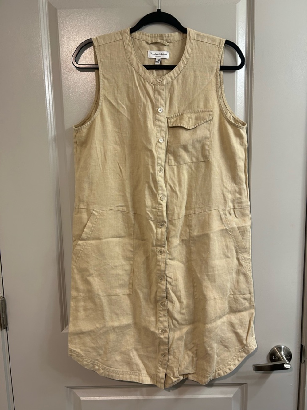 Michael Stars Sleeveless Button-Front Tunic Dress in Light Beige